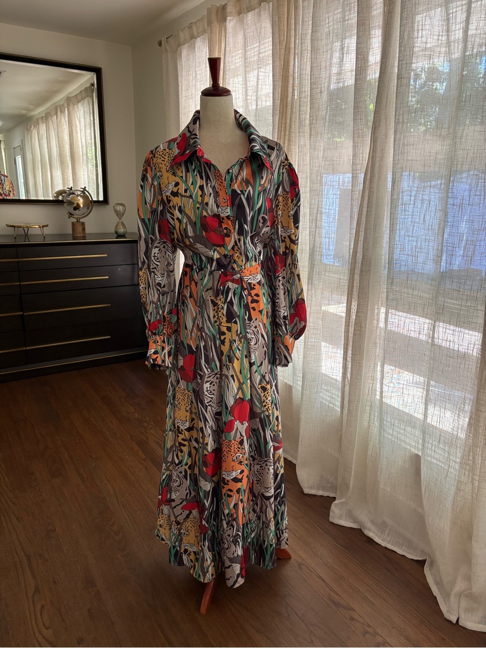 L'ATISTE Long Sleeve Multicolor Floral & Animal Print Shirt Dress